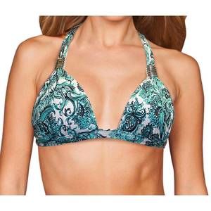NEW ZALI plunge triangle halter bikini top in peacock bandana
